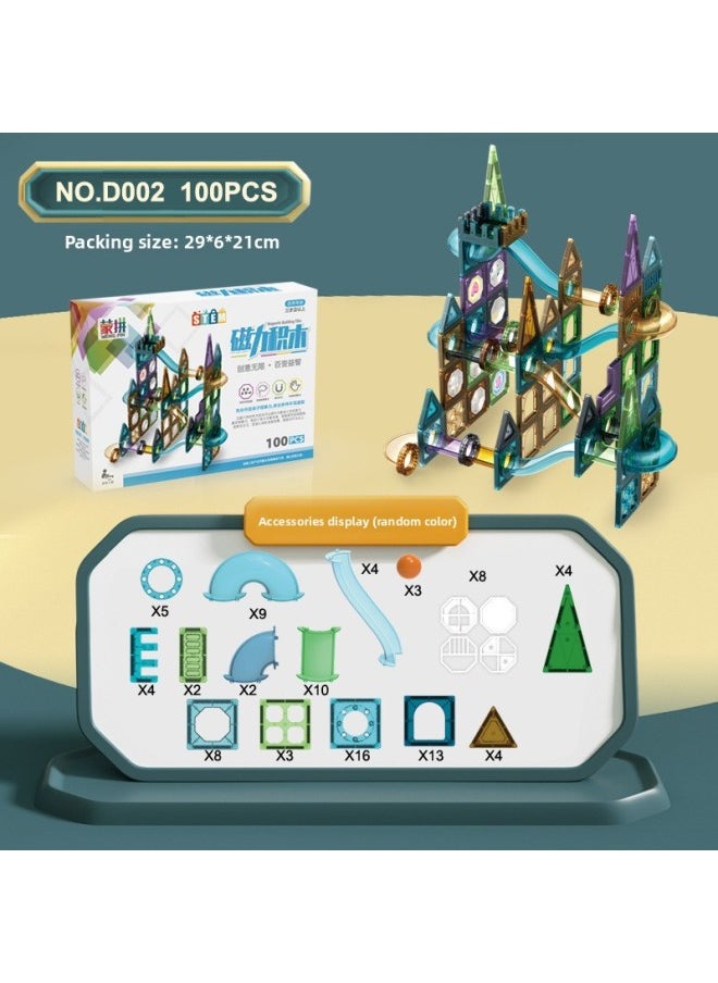 Magnetic Pieces Pipe Ball Pure Magnetic Suction Stone Children's Educational Early Education Slide Diy Assembled Magnetic Building Blocks Toy-Specifications:100PCS