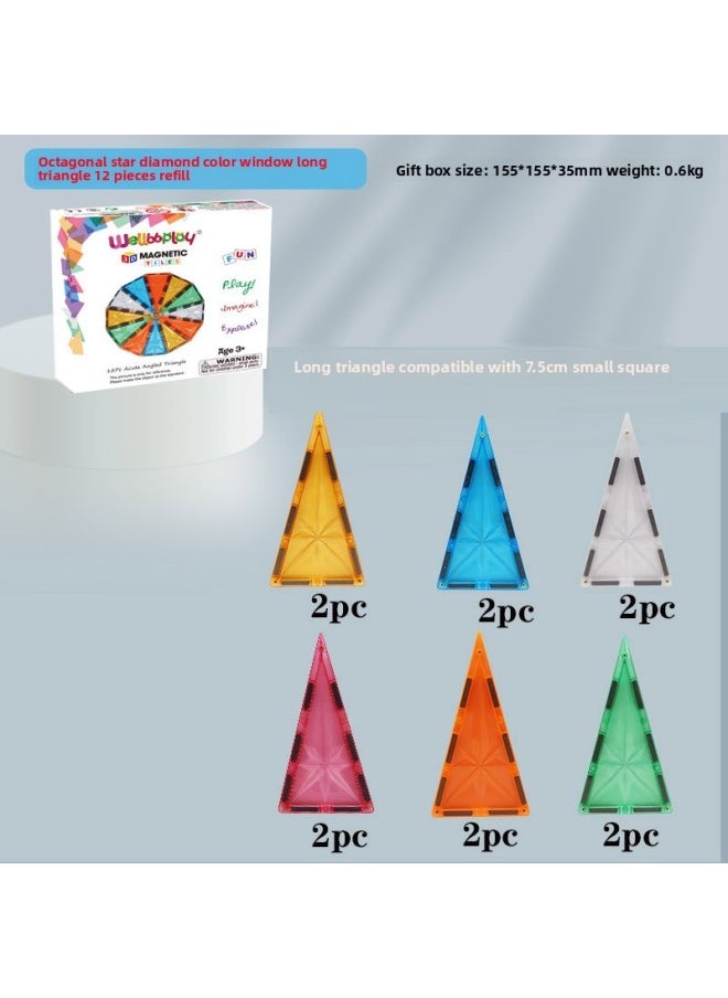 Wellbbplay Vibe Diamond Face Color Window Magnetic Piece Building Blocks Supplementary With Transparent Pipe Magnet Puzzle-Color:Star Diamond Yangtze River Delta 12 Pieces Supplemented With 6 Colors