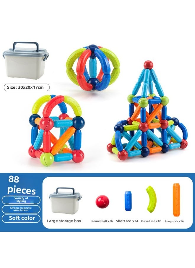 Variable Magnetic Bar Puzzle Early Education Magnet Toy Storage Box Assembled Strong Magnetic Children Building Blocks Wholesale-Color:Variety Magnetic Rod 88p Storage Box
