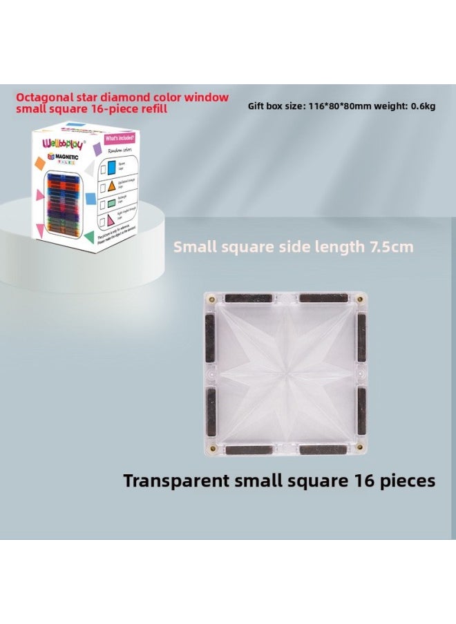 Wellbbplay Vibe Diamond Face Color Window Magnetic Piece Building Blocks Supplementary With Transparent Pipe Magnet Puzzle-Color:Star Diamond Small Square 16 Pieces Of Supplementary Transparent