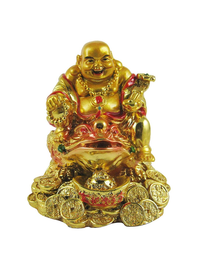GJ Feng Shui Laughing Buddha with Money Frog on Bed of Wealth for Money Success and Happiness