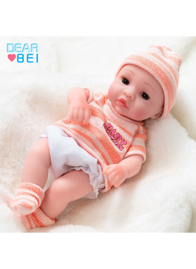 30cm Rebirth Doll 10 Inch Simulation Baby Doll Fashion Dress Doll Vinyl Toy Custom Wholesale-Color:Q10-047 Orange Stripes-Height:Simulation Doll Eyes Open