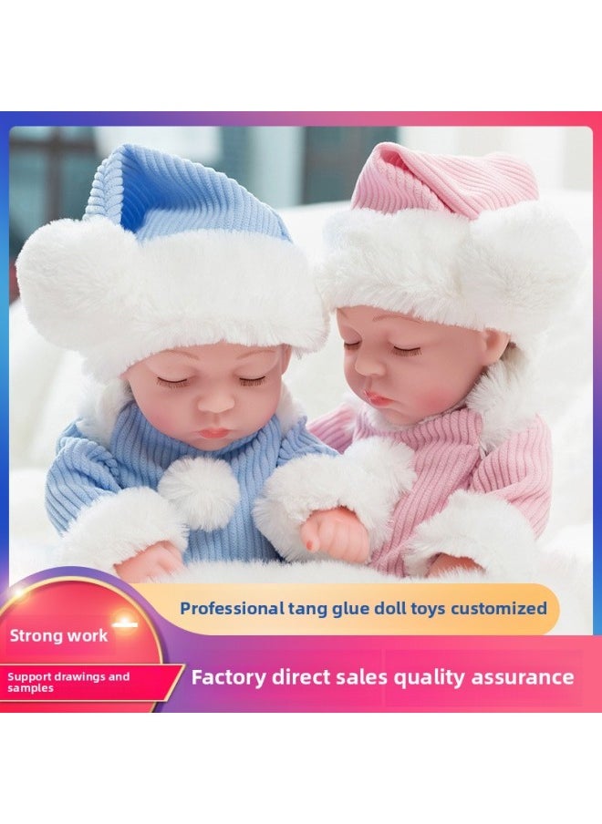 30cm Rebirth Doll 10 Inch Simulation Baby Doll Fashion Dress Doll Vinyl Toy Custom Wholesale-Color:Q10-047 Orange Stripes-Height:Simulation Doll Eyes Open