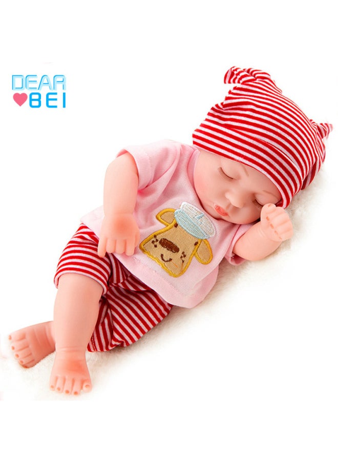 30cm Rebirth Doll 10 Inch Simulation Baby Doll Fashion Dress Doll Vinyl Toy Custom Wholesale-Color:Q10-049 Red Stripes-Height:Simulation Doll Eyes Closed