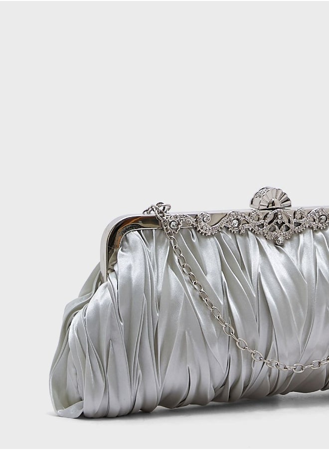 Diamante Clasp Frame Evening Clutch Bag