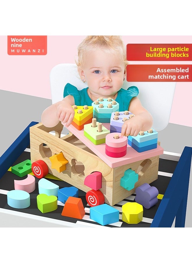 Baby Building Blocks Wood Assembled Shape Matching Toys For Infant Children Early Education 0-1 Year Old 2 Boys And Girls-Color:Colorful Set Column Intelligence Box -550 + Xiao Mao Fishing