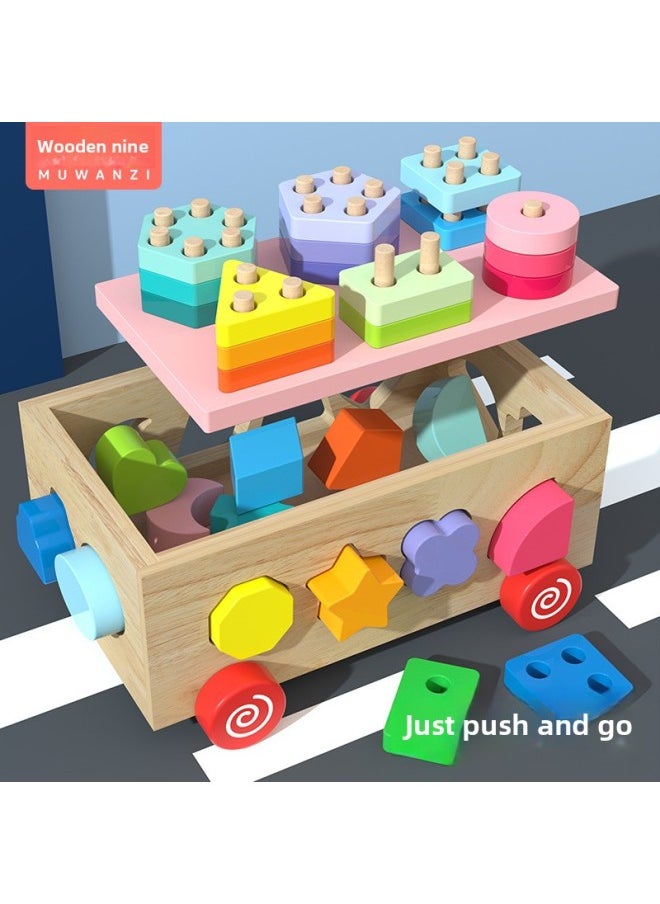 Baby Building Blocks Wood Assembled Shape Matching Toys For Infant Children Early Education 0-1 Year Old 2 Boys And Girls-Color:Colorful Set Column Intelligence Box -550 + Xiao Mao Fishing