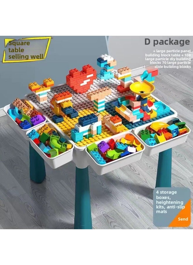 Compatible With Lego Table Multifunctional Building Table Educational Assembled Children's Building Blocks Particles Assembled Game Table Toys-Color:Large Large Particle Building Block Table 0 Chair +108 Particles +80 Slide 