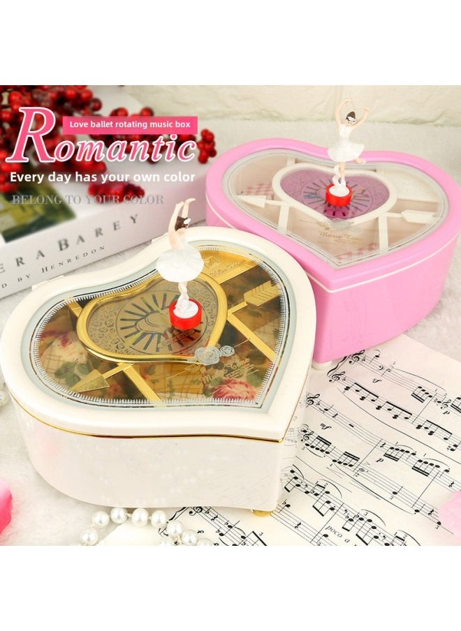 Romantic Love Rotating Girl Music Box Jewelry Storage Rotating Girl Ballet Music Box Birthday Gift-Color:2036 White