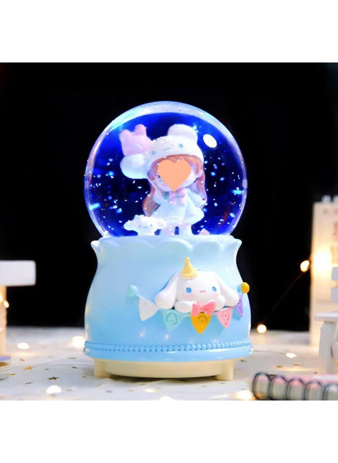 Mermaid Princess Crystal Ball Music Box Cartoon Ornaments Snowflakes Student Creative Gift Birthday Music Box-Colour:3-balloon Girl [blue]-Size:Medium 80#(hand-cranked Snow) Lanterns Music
