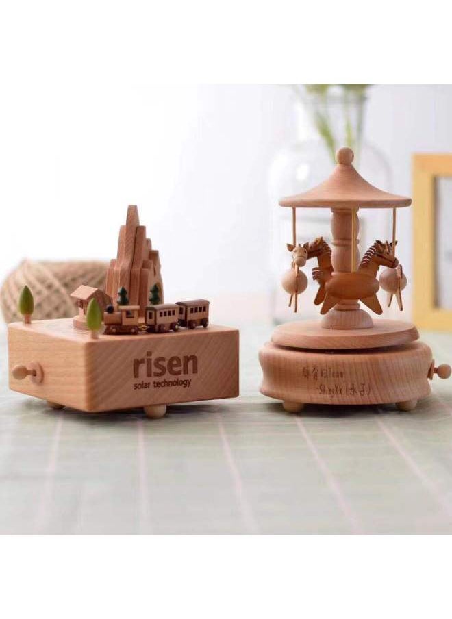 Direct Wooden Music Box Ornaments Birthday Gift Carousel Crafts Music Box Graduation Gift-Color:1545