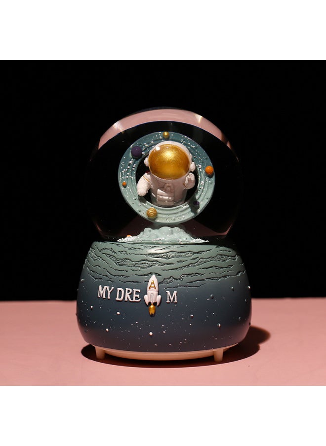 Spaceman Astronaut Crystal Ball Music Box Music Box Birthday Gift Girl Resin Home Decoration-Color:Blue-Size:Medium (Lights + Music + Manual Snow)