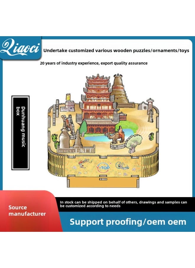 Wenchuang Art Wooden Puzzle Music Box Color Wooden Music Box Handmade Educational Toys Creative Birthday Gift-Color:Healing Kitten Style Hand-cranked Music Box