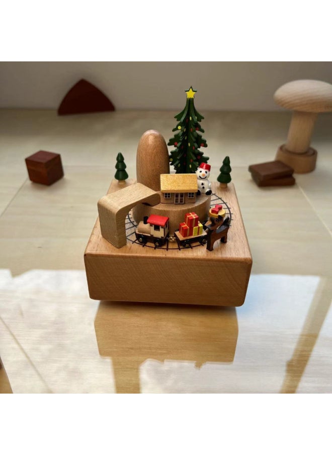Creative Home Decoration Gift Children's Birthday Gift Carousel Swing Rabbit Wooden Music Box Music Box-Color:Log Christmas
