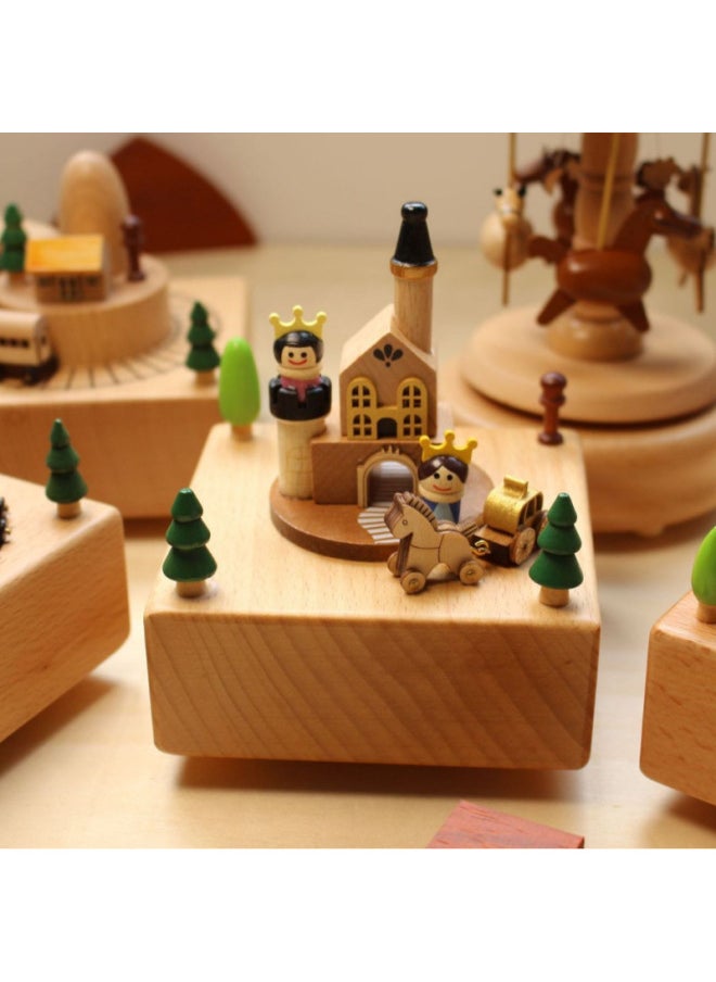 Creative Home Decoration Gift Children's Birthday Gift Carousel Swing Rabbit Wooden Music Box Music Box-Color:Log Christmas