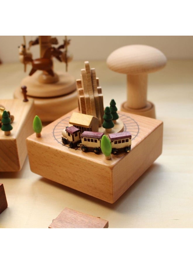Creative Home Decoration Gift Children's Birthday Gift Carousel Swing Rabbit Wooden Music Box Music Box-Color:Log Christmas