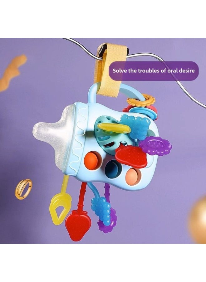 Baby Teether Feeding Bottle Lala Le Children's Teether Bag Fruit Teether Stick Rattle Can Bite Boiled Feeding Bottle Play-Color:Blue (opp Bag)