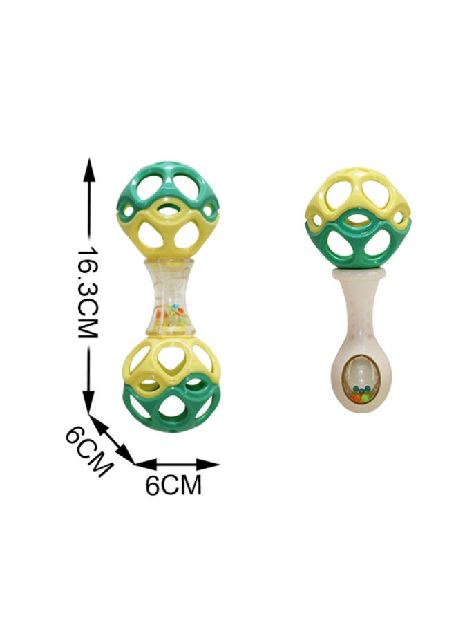 Infants 0-3 Years Old Comfort Education Toys Hand Grip Ball Rattle Hole Ball Soft Rubber Ball-Color:Single Double Rattles [green] 3205