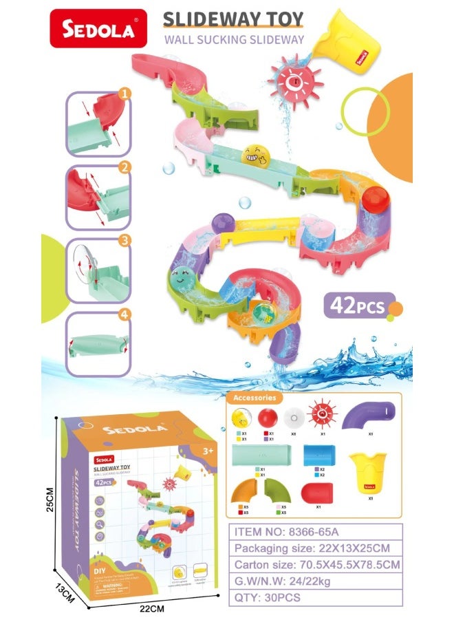 Soft Rubber DIY Assembled Track Ball Sliding Bath Toy Children's Play With Water And Transfer Music Bathroom Toy-Color:Soft Track (42pcs)-65A