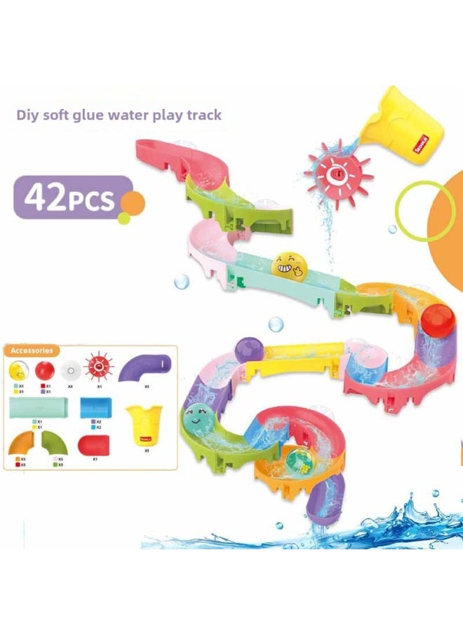 Soft Rubber DIY Assembled Track Ball Sliding Bath Toy Children's Play With Water And Transfer Music Bathroom Toy-Color:Soft Track (42pcs)-65A