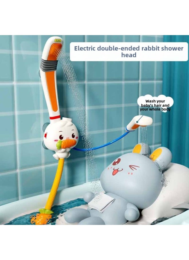 Children's Rabbit Shower Shower Toy Double Shower Electric Shower Baby Bathroom Water Spray Toy-Color:Rabbit Shower-Battery Edition