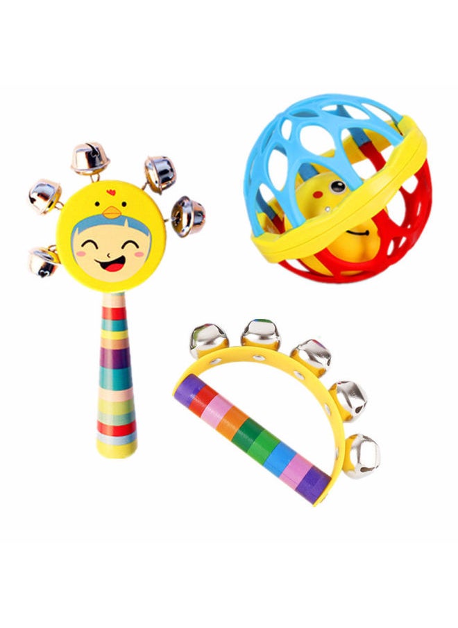 Infant Hand Ball Grasping Training Hand Rattle Rattle 0-1 Year Old Baby Caress Tactile Perception Ball Toys-Color:3 Pieces Soft Rubber Ball + Smiling Face Rattle + Holding Bell_random Color Pattern