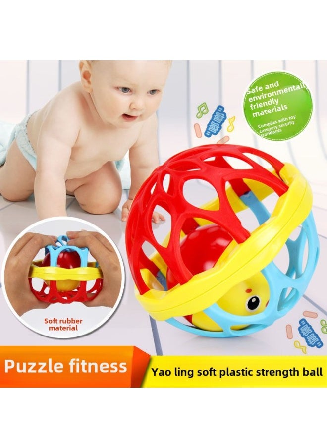 Infant Hand Ball Grasping Training Hand Rattle Rattle 0-1 Year Old Baby Caress Tactile Perception Ball Toys-Color:3 Pieces Soft Rubber Ball + Smiling Face Rattle + Holding Bell_random Color Pattern