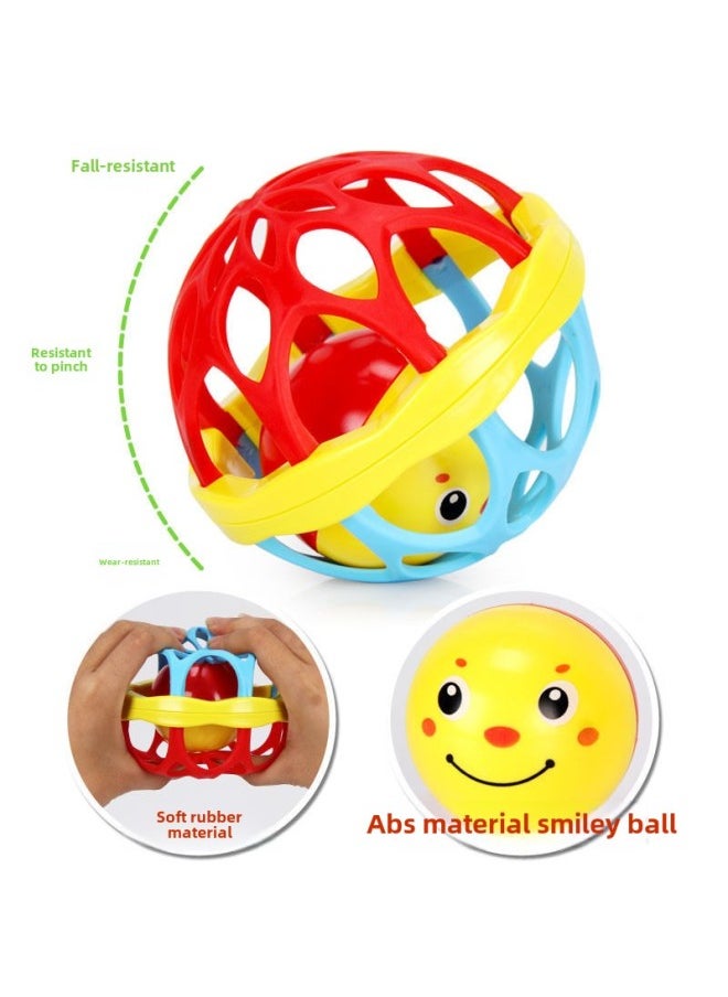 Infant Hand Ball Grasping Training Hand Rattle Rattle 0-1 Year Old Baby Caress Tactile Perception Ball Toys-Color:3 Pieces Soft Rubber Ball + Smiling Face Rattle + Holding Bell_random Color Pattern