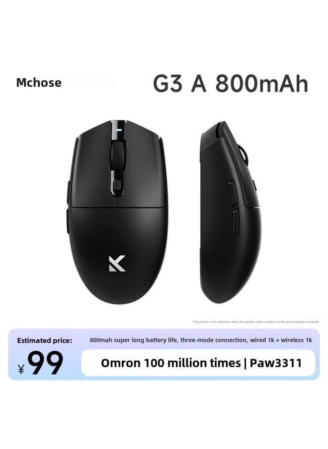 MCHOSEG3 Wireless Mouse E-sports Game Computer Office Non-porous Lightweight Three-mode Bluetooth Cable-Specifications:G3 A 800mah Black