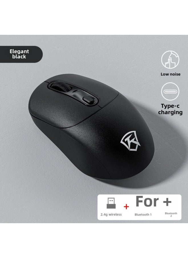 Wireless Mouse Bluetooth Mute Three-mode Cute Male And Female Notebook Rechargeable Portable Ergonomic Mouse-Specifications:Elegant Black-Charging Edition -2.4G Bluetooth Three Models