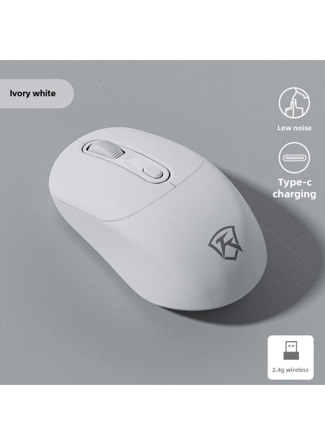 Wireless Mouse Bluetooth Mute Three-mode Cute Male And Female Notebook Rechargeable Portable Ergonomic Mouse-Specifications:Ivory White-Charging Edition -2.4G Single Template