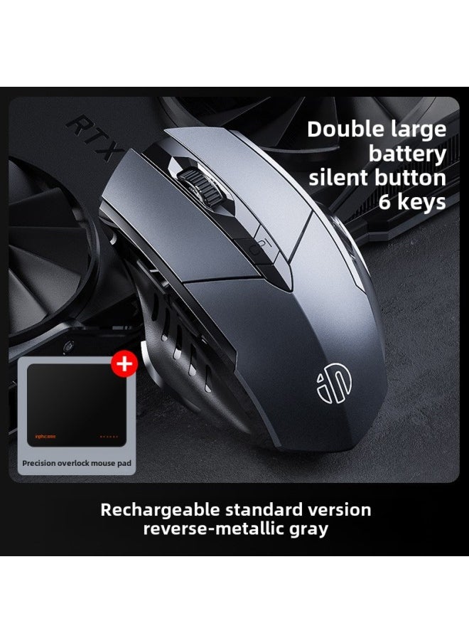 F1S Wireless Mouse Bluetooth Three-Mode Rechargeable Mute Office Game E-Sports Laptop PM6-Specifications:Rechargeable Version Gray + Mouse Pad - Official Standard