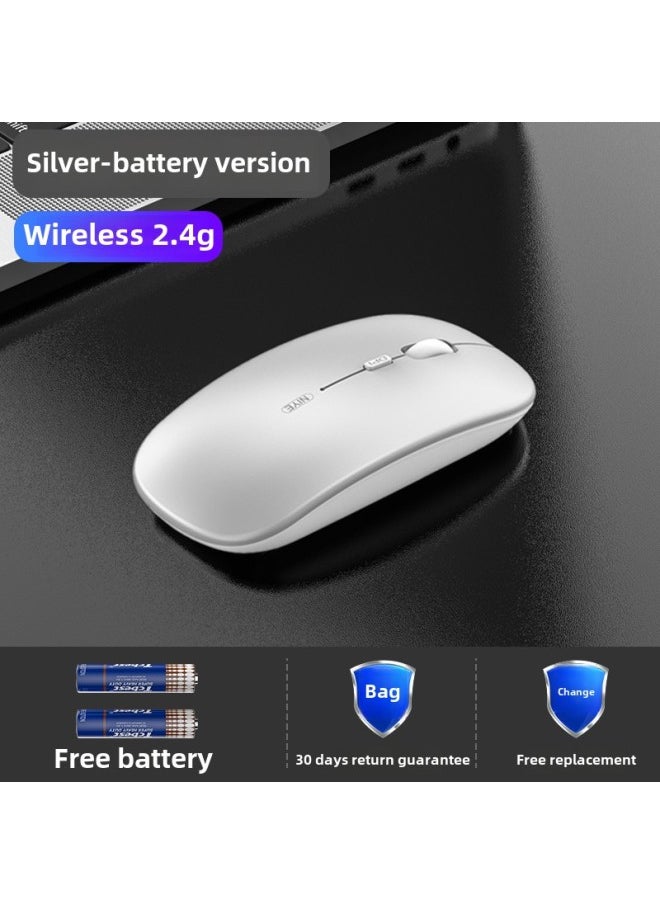 Wireless Bluetooth Mouse Silent Charging Notebook Desktop Computer Office Unlimited Suitable For Lenovo Dell Asus-Specifications:Silver/wireless Version [battery Version + Powerful Battery Life]
