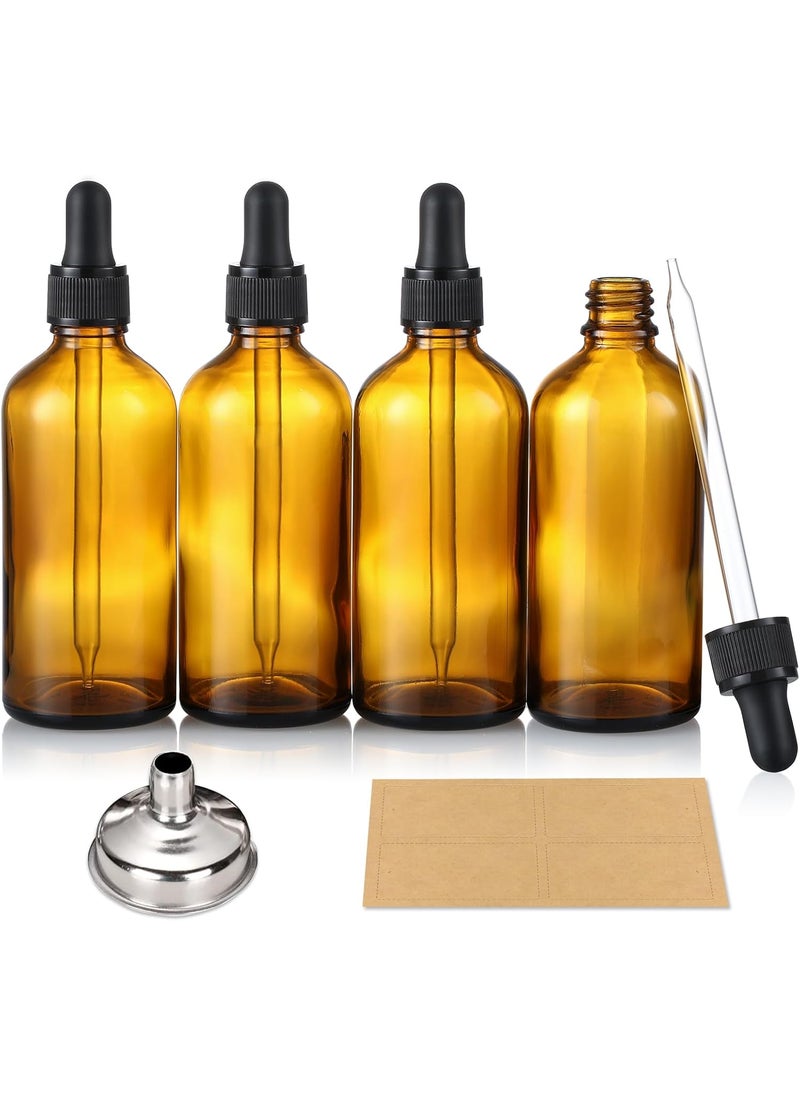 AOZITA 4 Pack, 4 oz Dropper Bottles with 1 Funnel & 4 Labels - Essential Oils Bottles for Health, Personal Care & Beauty - 120ml Thick Dark Amber Glass Tincture Bottles with Eye Droppers, Leakproof