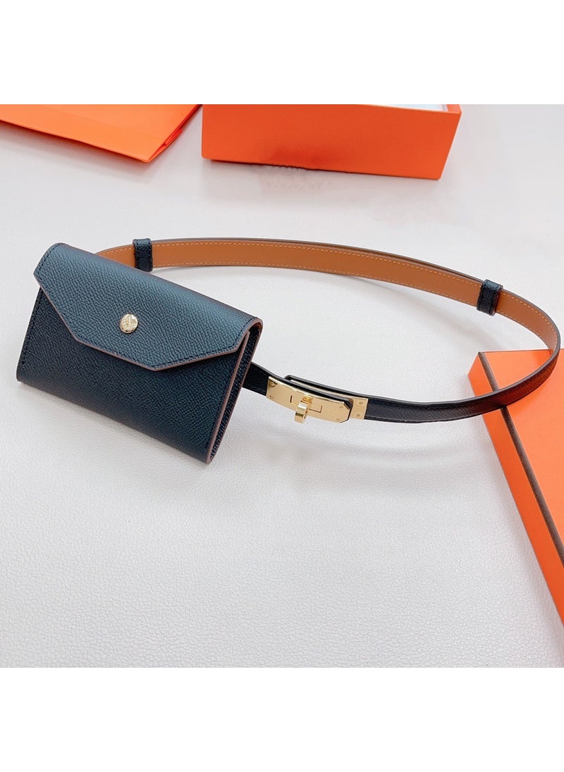 Luxury Cowhide Belt for Women Elegant Coat Dress Trousers Black Gold