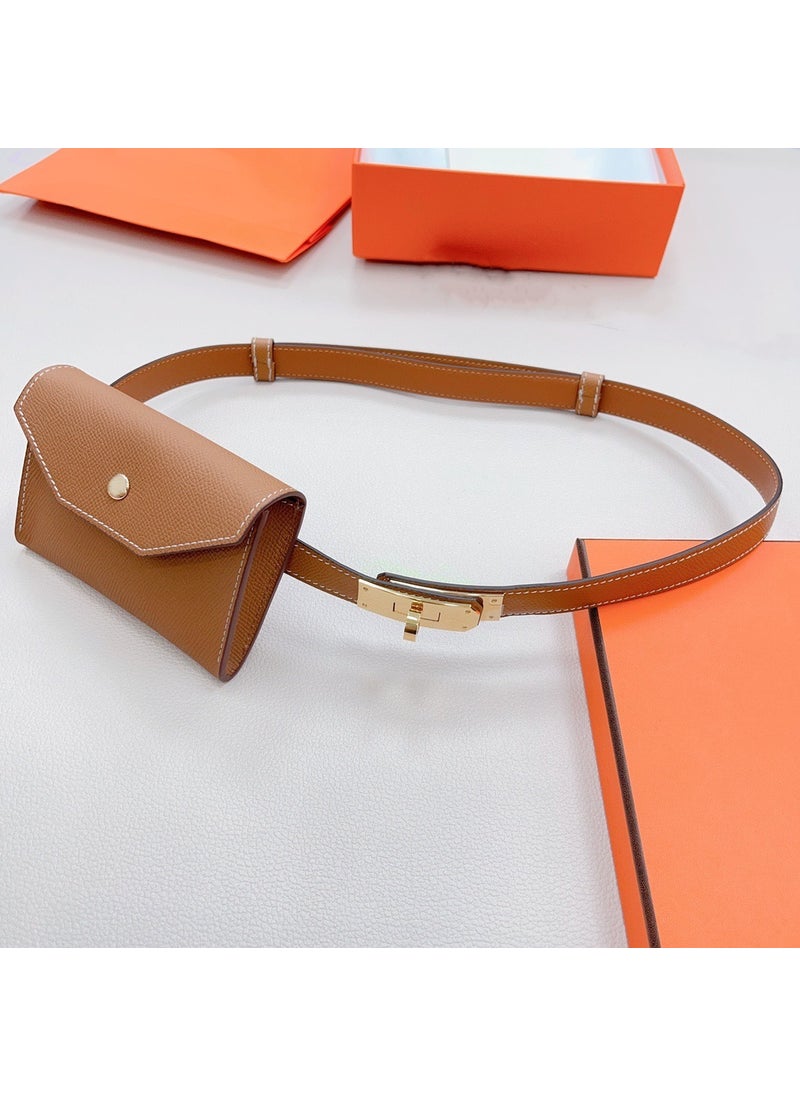 Luxury Cowhide Belt for Women Elegant Coat Dress Trousers Earth Gold