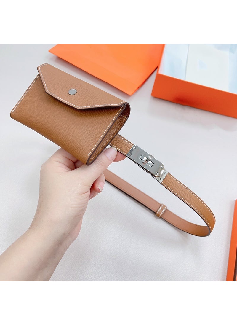 Luxury Cowhide Belt for Women Elegant Coat Dress Trousers Khaki Silver