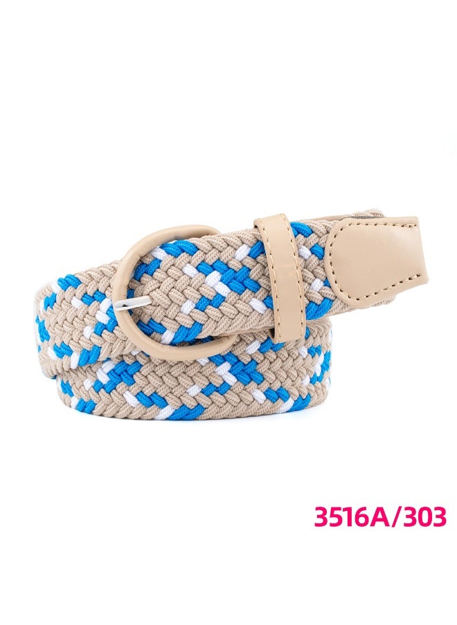 Unisex Casual Elastic Woven Belt Beige Lake Lan White A303