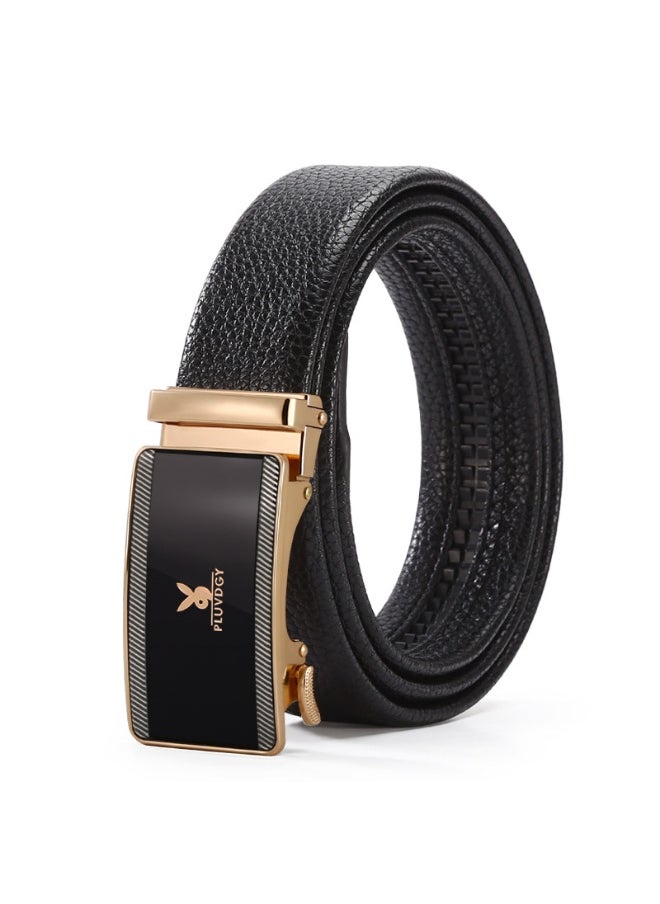 Mens Premium Leather Belt with Automatic Buckle Golden Flower