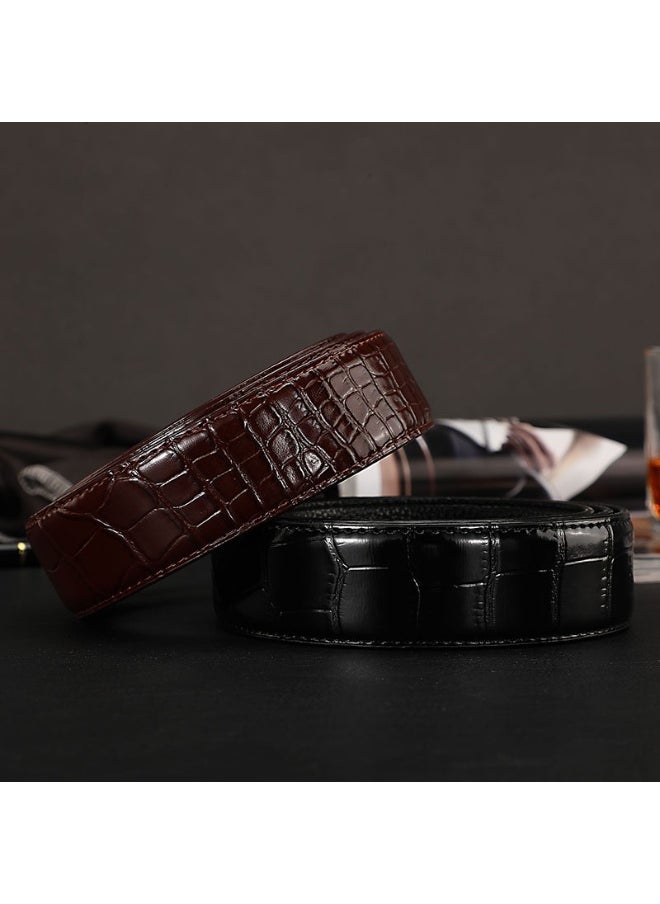 Mens Crocodile Pattern Genuine Leather Belt Coffee