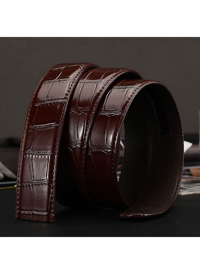 Mens Crocodile Pattern Genuine Leather Belt Coffee