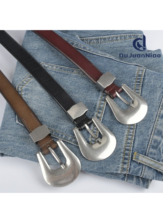 Womens Genuine Leather Belt Retro Fashion Luxury Tea