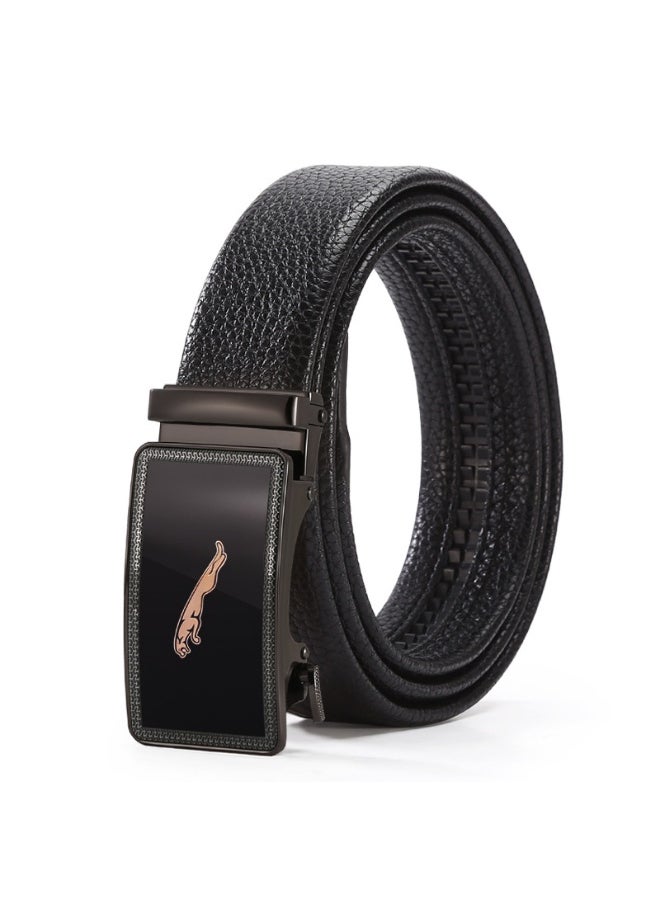 Mens Premium Leather Belt with Automatic Buckle Black Panther