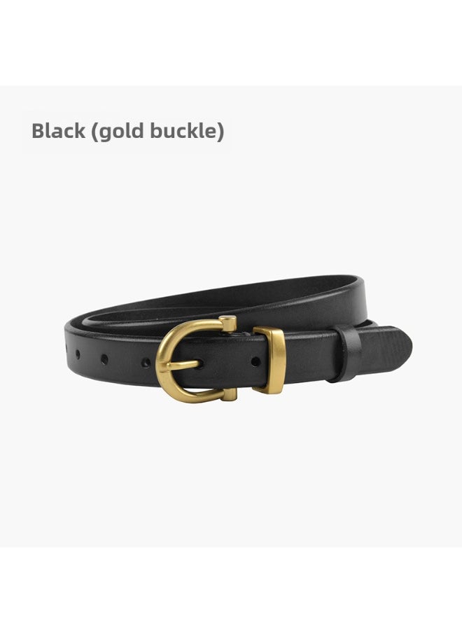 Genuine Leather Womens Belt 2.3cm Vintage Black (gold buckle)