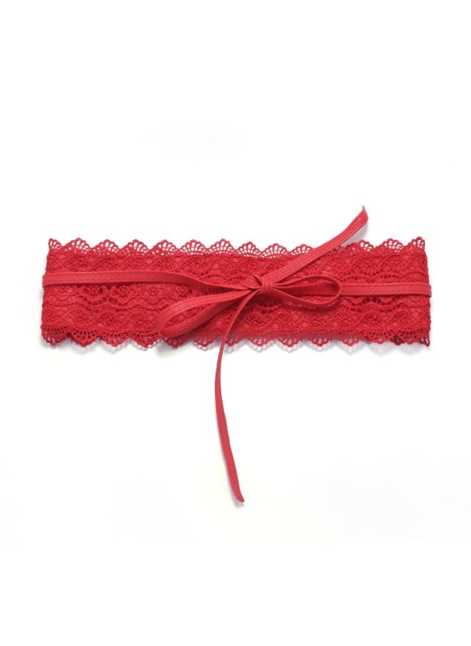 Ladies Multicolor Lace Wide Belt Sweet Fashion Accessory Red