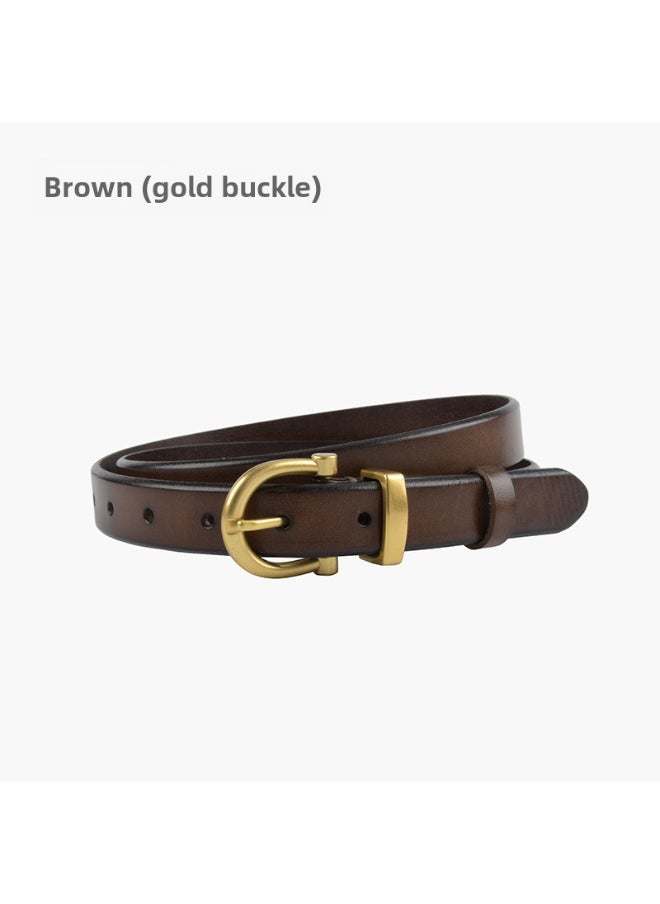 Genuine Leather Womens Belt 2.3cm Vintage Tea (gold buckle)