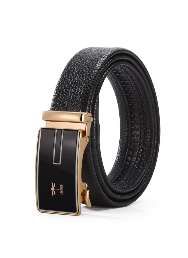 Mens Premium Leather Belt with Automatic Buckle Golden Butterfly