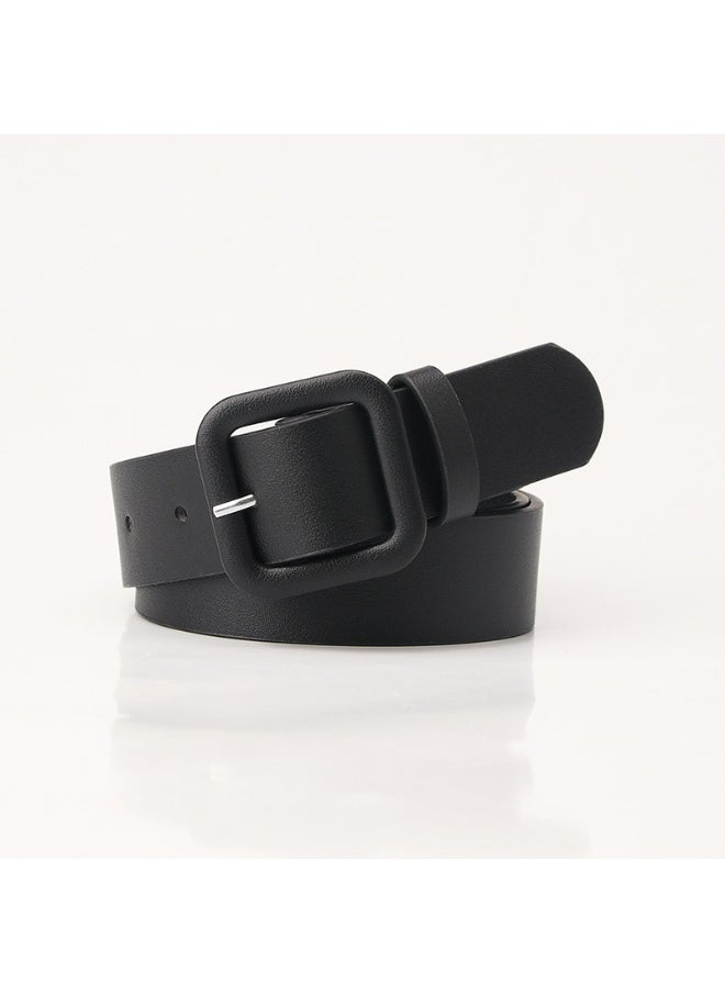 Elegant Candy-Colored Womens Belt with Square Buckle Black