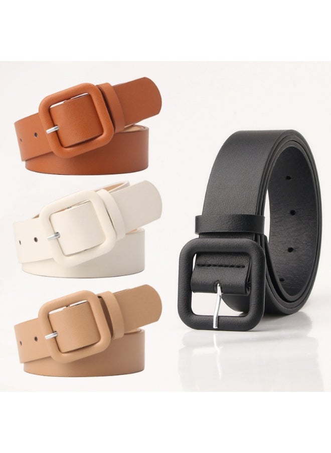 Elegant Candy-Colored Womens Belt with Square Buckle Black