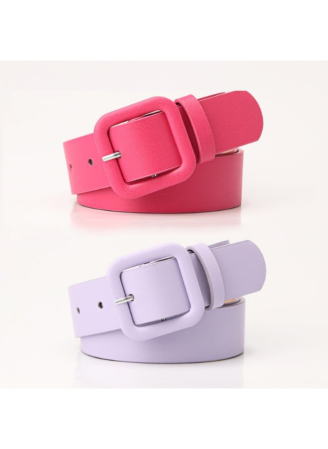 Elegant Candy-Colored Womens Belt with Square Buckle Black